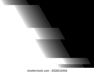 The transition from black to white with thin broken lines. Modern black and white striped pattern. Abstract vector background