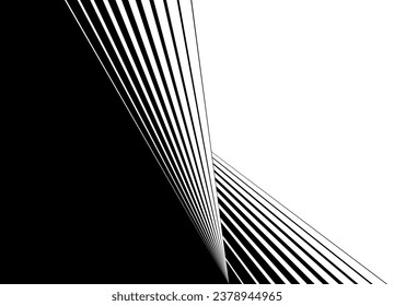 Transition from black to white with thin lines and perspective. Vector striped pattern for covers, social networks, advertising, textiles, toys, cards. Modern vector background