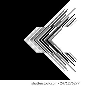 Transición de negro a blanco con líneas finas. Flecha a rayas. Fondo de Vector moderno en estilo retro