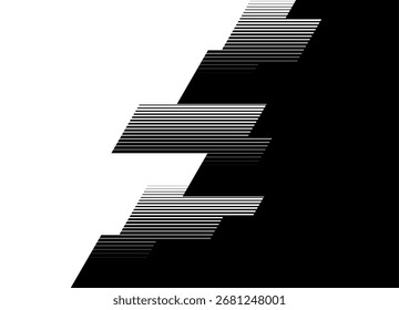 Transición de negro a blanco. Patrón de Vector de Vertical de Formas geométricas rotas negras sobre un fondo blanco. Elemento de diseño a rayas. Fondo de Vector dividido moderno. Líneas paralelas delgadas.