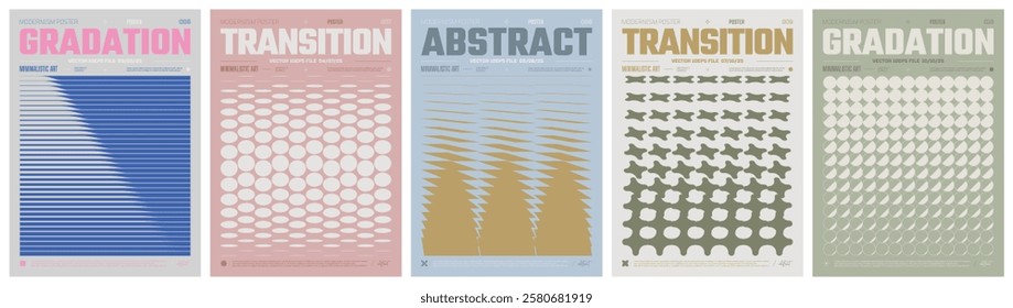 Transition brutalism form pastel color trendy poster, abstract geometric composition graphic in Y2K aesthetics, vector simple shapes print artwork modernism and Retro futuristic style, A4 set 2