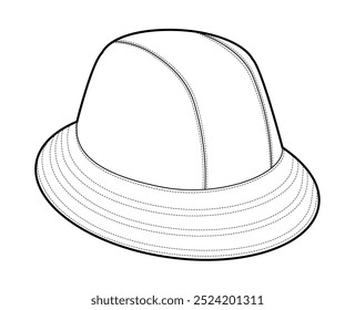 Transition Bucket Hat. Summer Head Fashion accessory cap with narrow brim clothing technical illustration. Vector headgear for Men, women, unisex style flat template CAD mockup sketch outline isolated