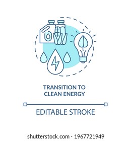 Transition to clean energy concept icon. Energy industry trend idea thin line illustration. Clean-energy economy. Climate change limitation. Vector isolated outline RGB color drawing. Editable stroke