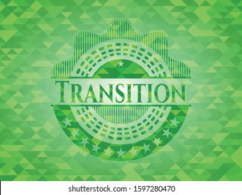 Transition green emblem with mosaic background. Vector Illustration. Detailed.