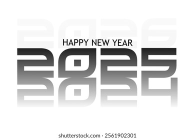 Transition to New Year 2025. Gray to black color gradient in numbers 2024 to 2025, concept of emphasis on number text object. Vector, new year typography in white gray to black gradient.