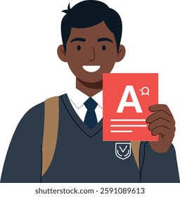 Transition from showing report card to a smiling student.