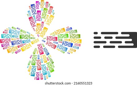 Transition trail icon multicolored twirl flower with 4 petals composition. Element cycle organized from random transition trail symbols. Vector flower icon collage in flat style.