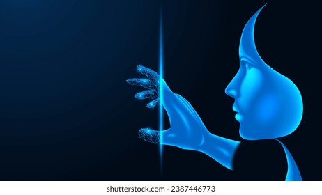 Transition to a virtual space. The human hand is transformed into a digital form.