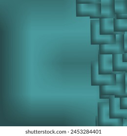 transitions from a darker teal to a lighter shade, with overlapping, translucent squares in varying shades of teal on the right side. The squares decrease in size towards the bottom.