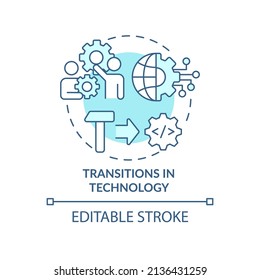 Transitions in technology turquoise concept icon. Macro economy trends abstract idea thin line illustration. Isolated outline drawing. Editable stroke. Arial, Myriad Pro-Bold fonts used