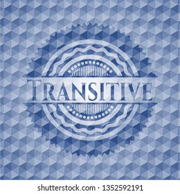 Transitive blue emblem or badge with abstract geometric polygonal pattern background.
