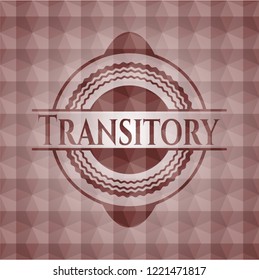 Transitory red emblem or badge with abstract geometric pattern background. Seamless.