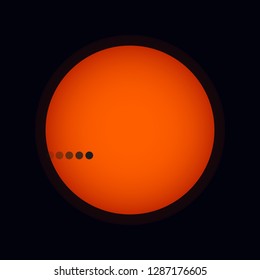 Transits of Mercury in front of the sun. Vector illustration.