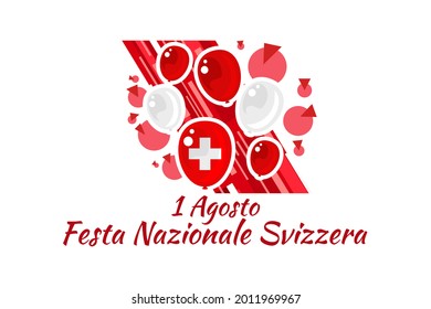 Translate: August 1, Swiss national day. Vector illustration. Suitable for greeting card, poster and banner.