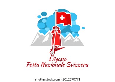 Translate: August 1, Swiss national day. Vector illustration. Suitable for greeting card, poster and banner.