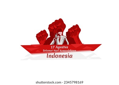 Translate: August 17, Happy Independence Day of Indonesia. Independence day vector illustration. Suitable for greeting card, poster and banner.