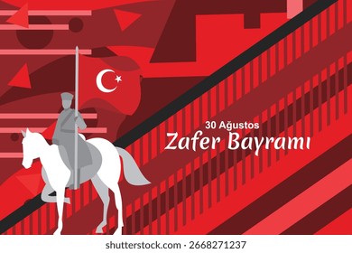 Traducido: 30 de agosto, Día de la Victoria. Día de la Victoria, la fiesta nacional de la República de Turquía Ilustración vectorial. Conveniente para la tarjeta de felicitación, el cartel y el Anuncio.