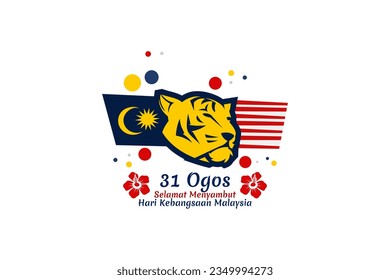 Translate: August 31, Happy National Day of Malaysia. Happy Independence day of Malaysia vector illustration. Suitable for greeting card, poster and banner.