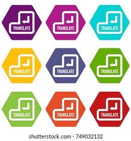 Translate button icon set many color hexahedron isolated on white vector illustration