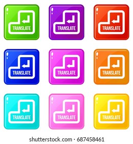 Translate button icons of 9 color set isolated vector illustration