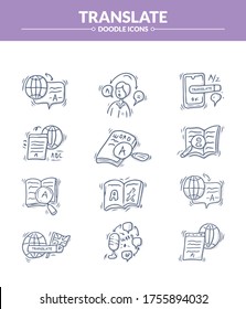 Translate Doodle Icon set, Trendy sketching - hand drawn doodle concept
