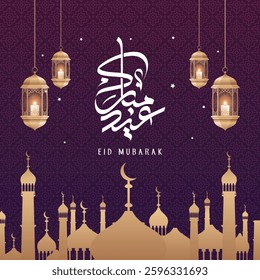 Translate: Eid Mubarak Arabic Calligraphy for eid design. Useful for greeting card and other material. vector illustration.