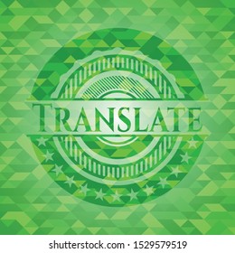 Translate green mosaic emblem. Vector Illustration. Detailed.