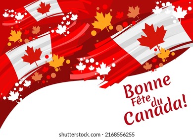 Translate: Happy Canada Day! Happy Canada Day (fête du Canada) Maple Leaf Vector Illustration. Suitable for greeting card, poster and banner.