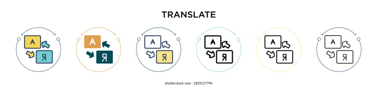 Translate icon in filled, thin line, outline and stroke style. Vector illustration of two colored and black translate vector icons designs can be used for mobile, ui, web