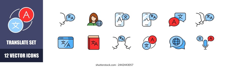Translate icon set. Flat style. Vector icons