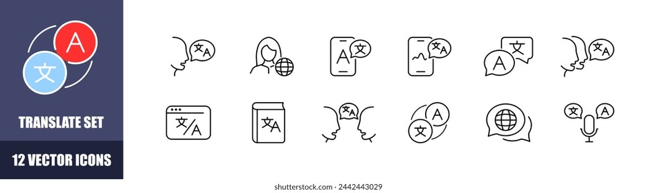 Translate icon set. Linear style. Vector icons