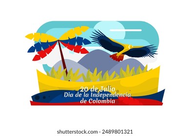 Translate: July 20, Independence day (dia de la independencia) of Colombia vector illustration. Suitable for greeting card, poster and banner. 