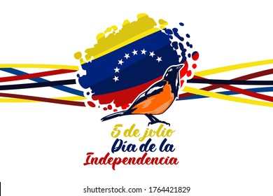 Traducir: 5 de julio, Día de la Independencia. Día de la Independencia (dia de la Independencia) de Venezuela ilustración vectorial. Adecuado para tarjetas de felicitación, afiches y banner.