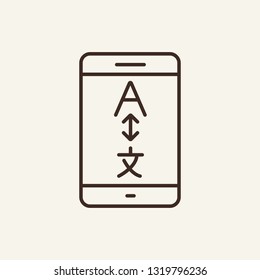 Translate line icon. Different languages on mobile screen on white background. Mobile app concept. Vector illustration can be used for topics like technology, modern world, gadget