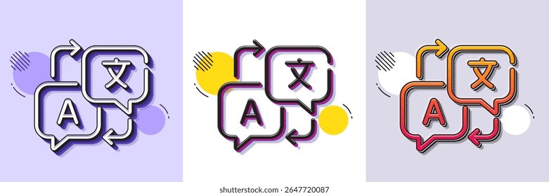 Translate line icon. Halftone dotted pattern. Gradient icon with grain shadow. Language translation sign. Multilingual dictionary symbol. Line translate icon. Various designs. Vector