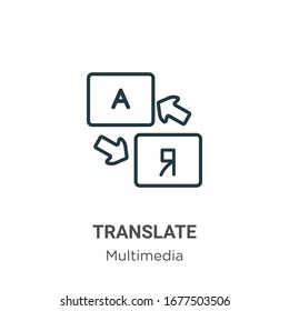 Umriss-Vektorillustration-Symbol übersetzen. Schwarz in dünner Linie übersetzt Symbol, einfache Vektorillustration-Elementgrafik aus bearbeitbarem Multimedia-Konzept einzeln auf weißem Hintergrund