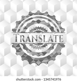 Translate realistic grey emblem with cube white background