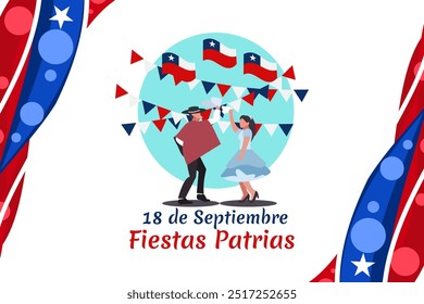 Translate: September 18, National holiday. Happy Independence day of Chile vector illustration. Suitable for greeting card, poster and banner.