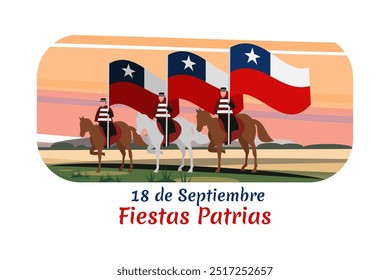 Translate: September 18, National holiday. Happy Independence day of Chile vector illustration. Suitable for greeting card, poster and banner.