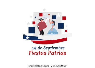 Translate: September 18, National holiday. Happy Independence day of Chile vector illustration. Suitable for greeting card, poster and banner.