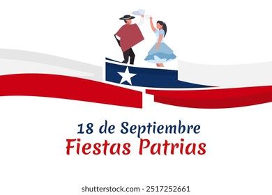 Translate: September 18, National holiday. Happy Independence day of Chile vector illustration. Suitable for greeting card, poster and banner.