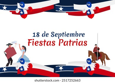 Translate: September 18, National holiday. Happy Independence day of Chile vector illustration. Suitable for greeting card, poster and banner.