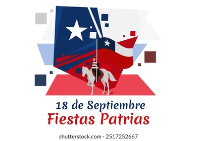 Translate: September 18, National holiday. Happy Independence day of Chile vector illustration. Suitable for greeting card, poster and banner.