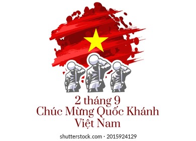 Traducir: 2 de setiembre, Feliz Día Nacional de Vietnam. Feliz Día Nacional de la ilustración vectorial.  Adecuado para tarjetas de felicitación, afiches y banner.