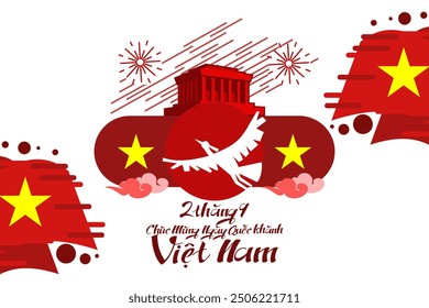 Translate: September 2, Happy National day of Vietnam. Happy National day vector illustration.  Suitable for greeting card, poster and banner.