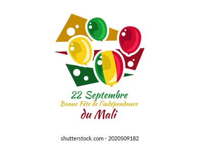 Translate: September 22, Happy Independence Day of Mali. vector illustration. Suitable for greeting card, poster and banner.