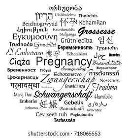 translated pregnancy word in bubble concept for maternity, vector illustration