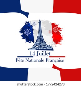 (Translate:July 14, French National Day) Happy bastille day (Fête nationale française) vector illustration. Suitable for greeting card, poster and banner