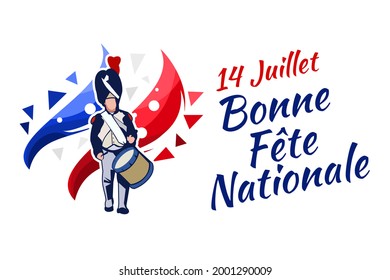 Translate:July 14, Happy National day. Happy Happy National day of France vector illustration. Suitable for greeting card, poster and banner