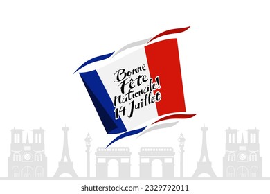 Translate:July 14, Happy National day. Happy Happy National day of France vector illustration. Suitable for greeting card, poster and banner